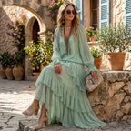 Berenice - Women's V-Neck Tiered Boho Maxi Dress 5