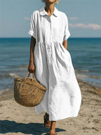 Bianca - Women's Button-Front Collared Midi Dress