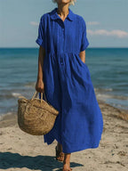 Bianca - Women's Button-Front Collared Midi Dress