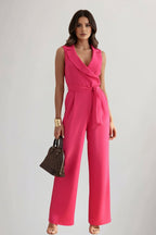 Briana - Women's Wrap Jumpsuit with Blazer Collar and Tie Waist