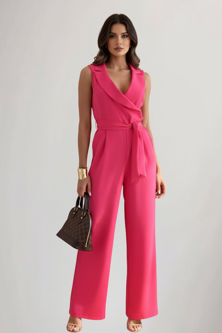 Briana - Women's Wrap Jumpsuit with Blazer Collar and Tie Waist