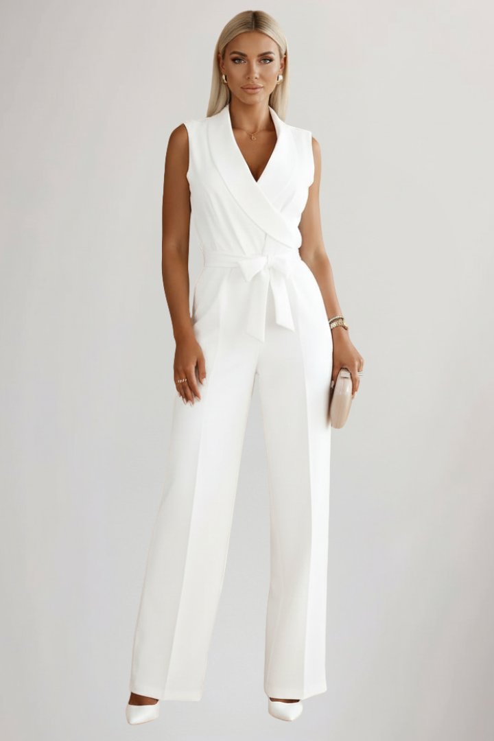 Briana - Women's Wrap Jumpsuit with Blazer Collar and Tie Waist