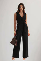 Briana - Women's Wrap Jumpsuit with Blazer Collar and Tie Waist