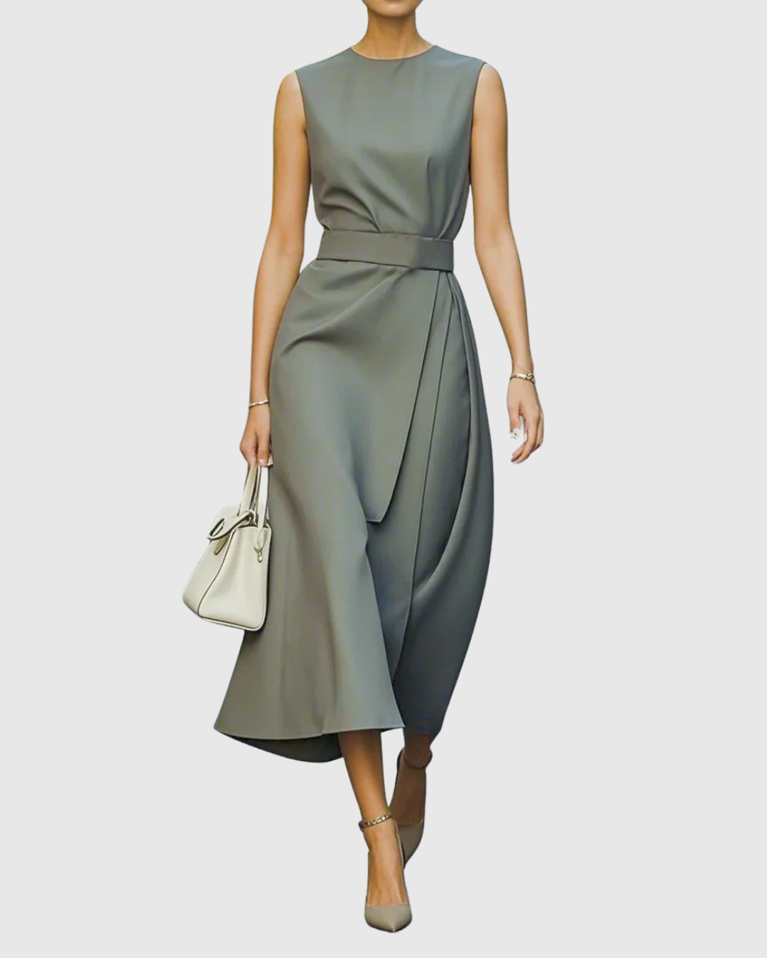 Brooke - Women's Round-Neck Sleeveless Midi Dress
