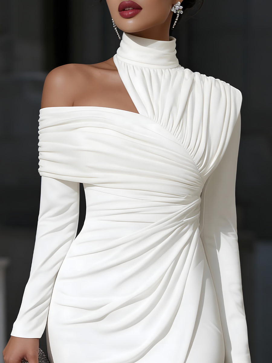 Camila - Women's Asymmetric Draped One-Shoulder Evening Dress