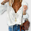 Camille - Women's Lace V-Neck Blouse with Billowy Sleeves