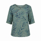 Capri - Women's Leaf-Print Blouse with Asymmetric Button Detail