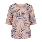 Capri - Women's Leaf-Print Blouse with Asymmetric Button Detail