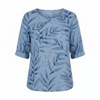 Capri - Women's Leaf-Print Blouse with Asymmetric Button Detail