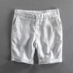 Carlos - Men's White Linen Mid-Length Shorts 1