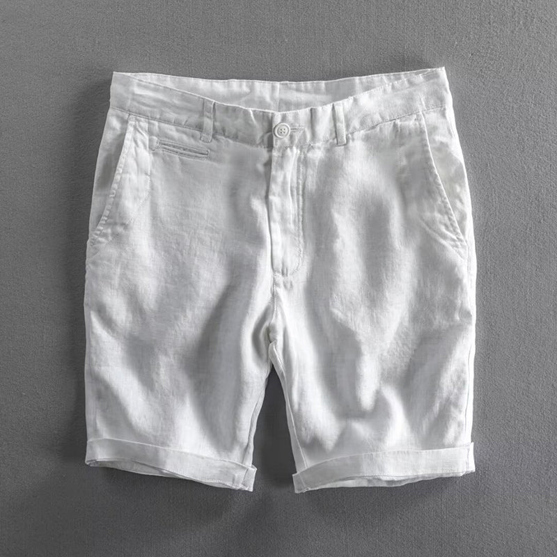Carlos - Men's White Linen Mid-Length Shorts 1