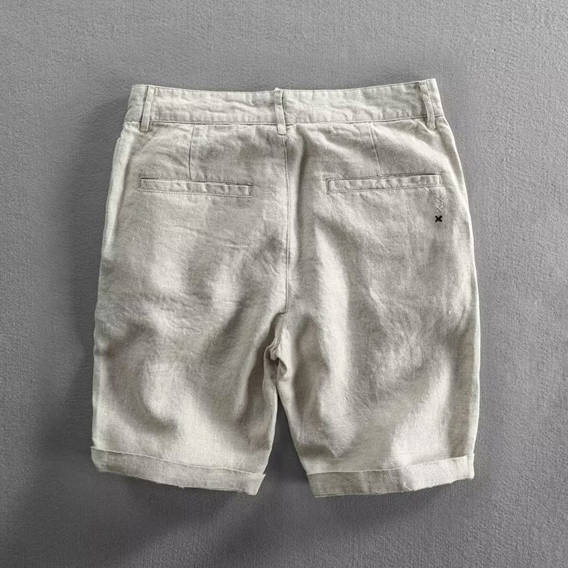 Carlos - Men's White Linen Mid-Length Shorts 2