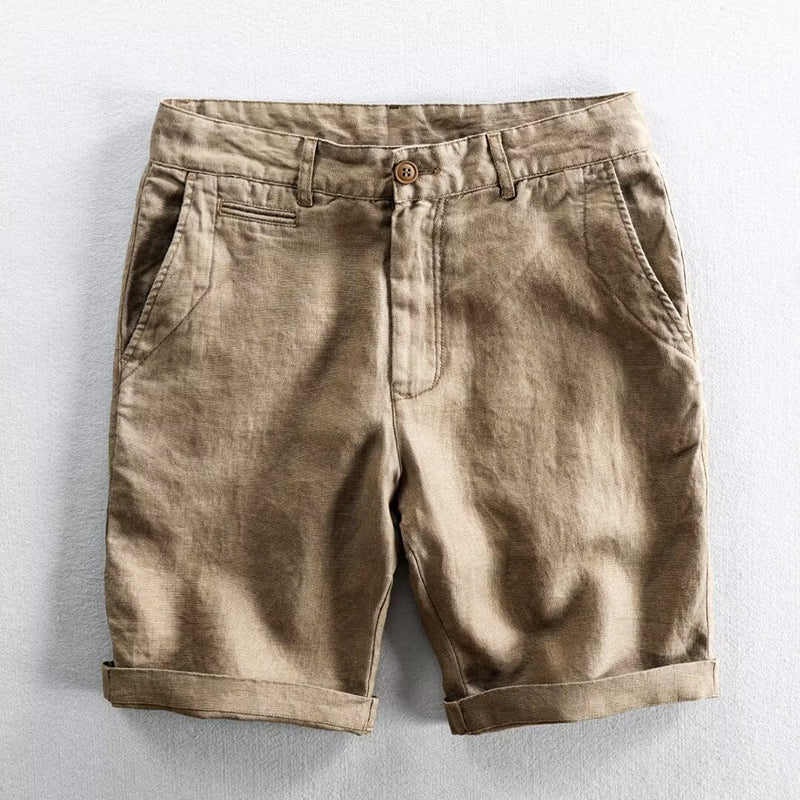 Carlos - Men's White Linen Mid-Length Shorts 3