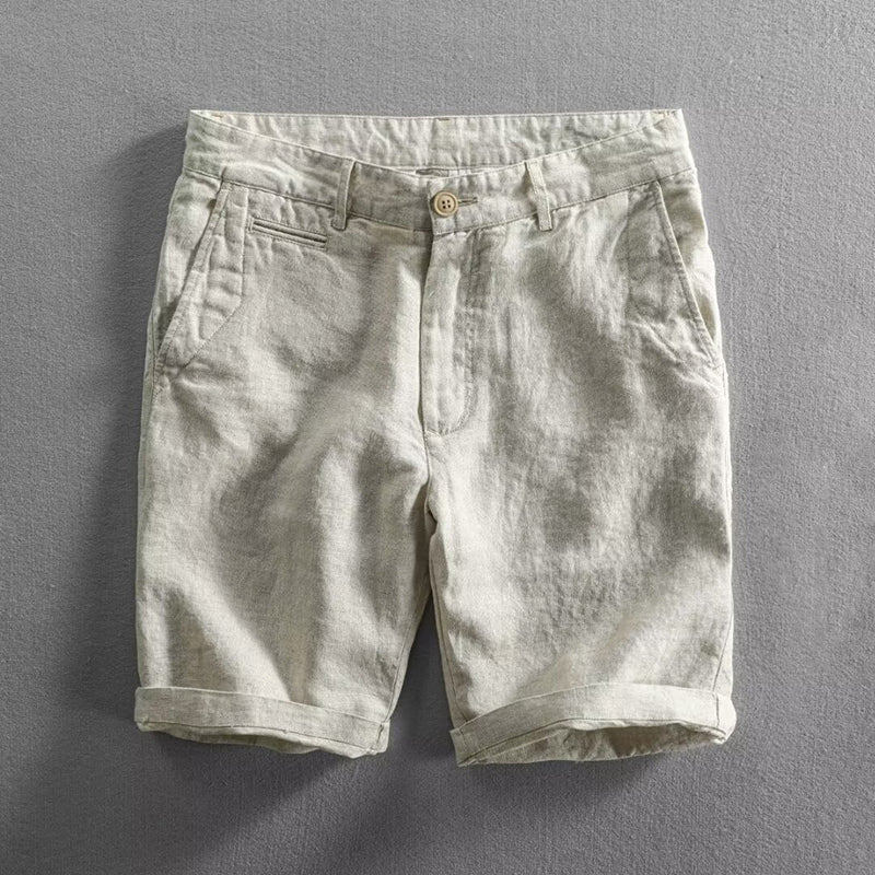 Carlos - Men's White Linen Mid-Length Shorts 4