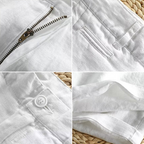 Carlos - Men's White Linen Mid-Length Shorts 5