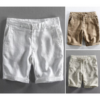 Carlos - Men's White Linen Mid-Length Shorts 6
