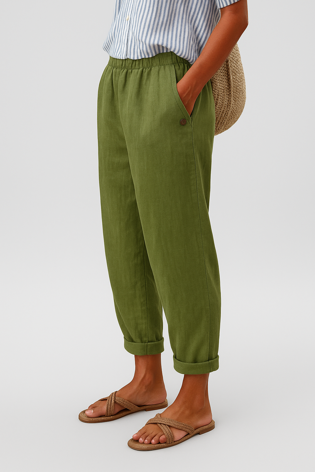 Cassidy - Women's Cropped Straight-Leg Pants with Rolled Cuffs