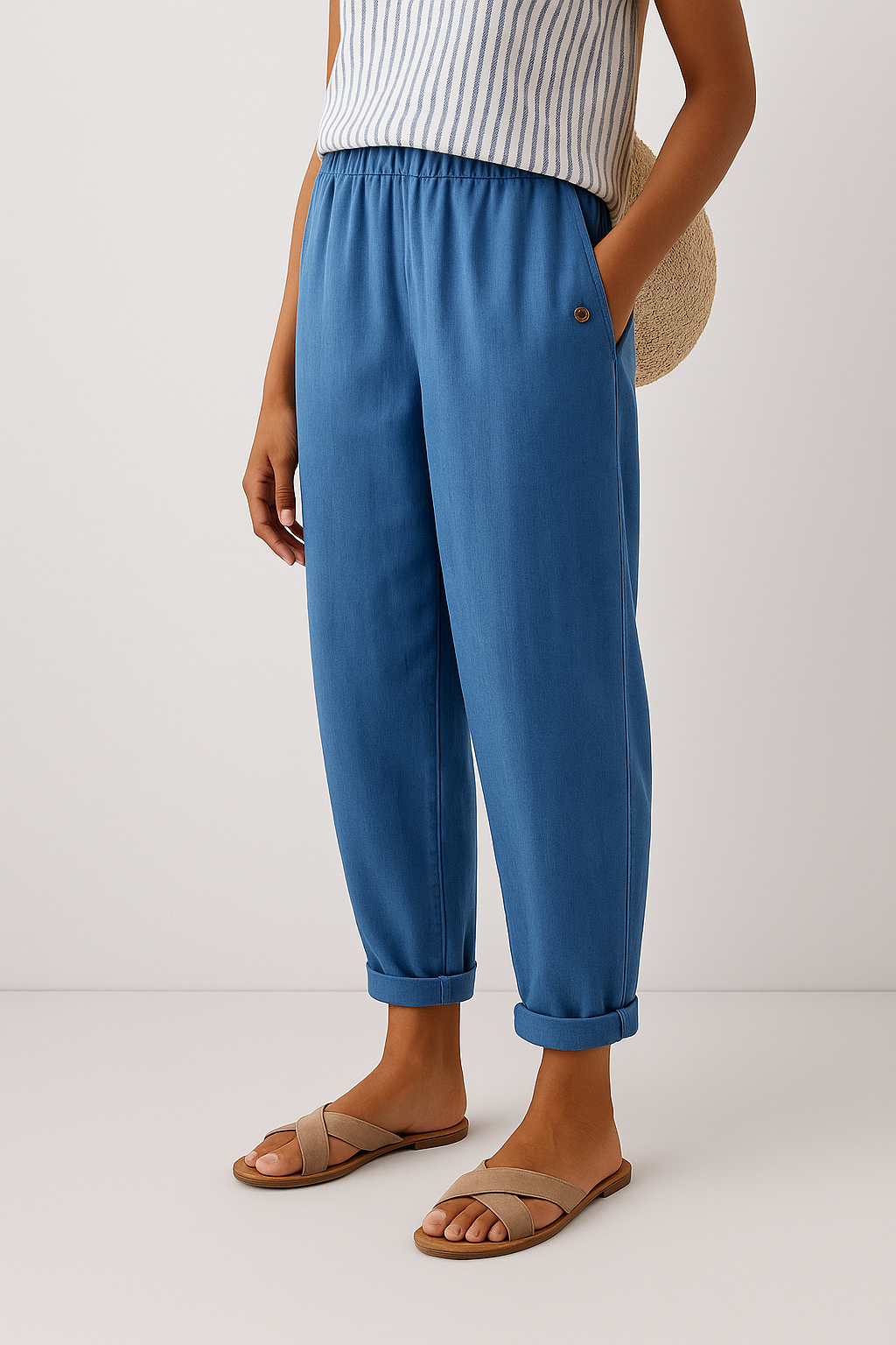 Cassidy - Women's Cropped Straight-Leg Pants with Rolled Cuffs