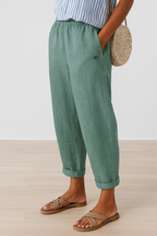 Cassidy - Women's Cropped Straight-Leg Pants with Rolled Cuffs