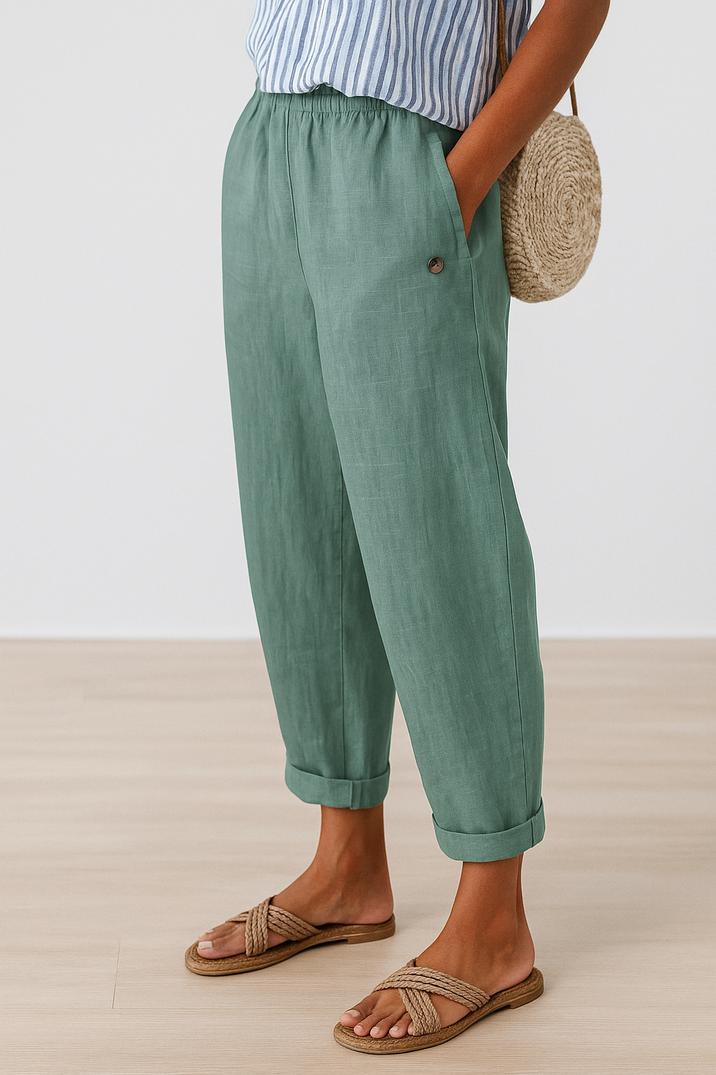 Cassidy - Women's Cropped Straight-Leg Pants with Rolled Cuffs