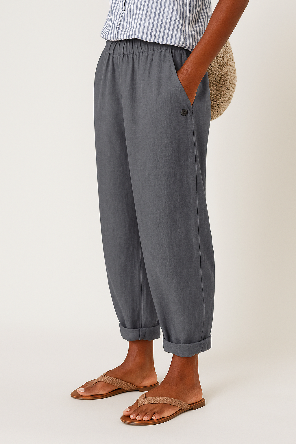 Cassidy - Women's Cropped Straight-Leg Pants with Rolled Cuffs