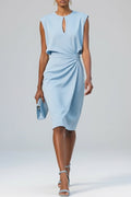 Celeste - Women's Sleeveless Keyhole Ruched Midi Dress