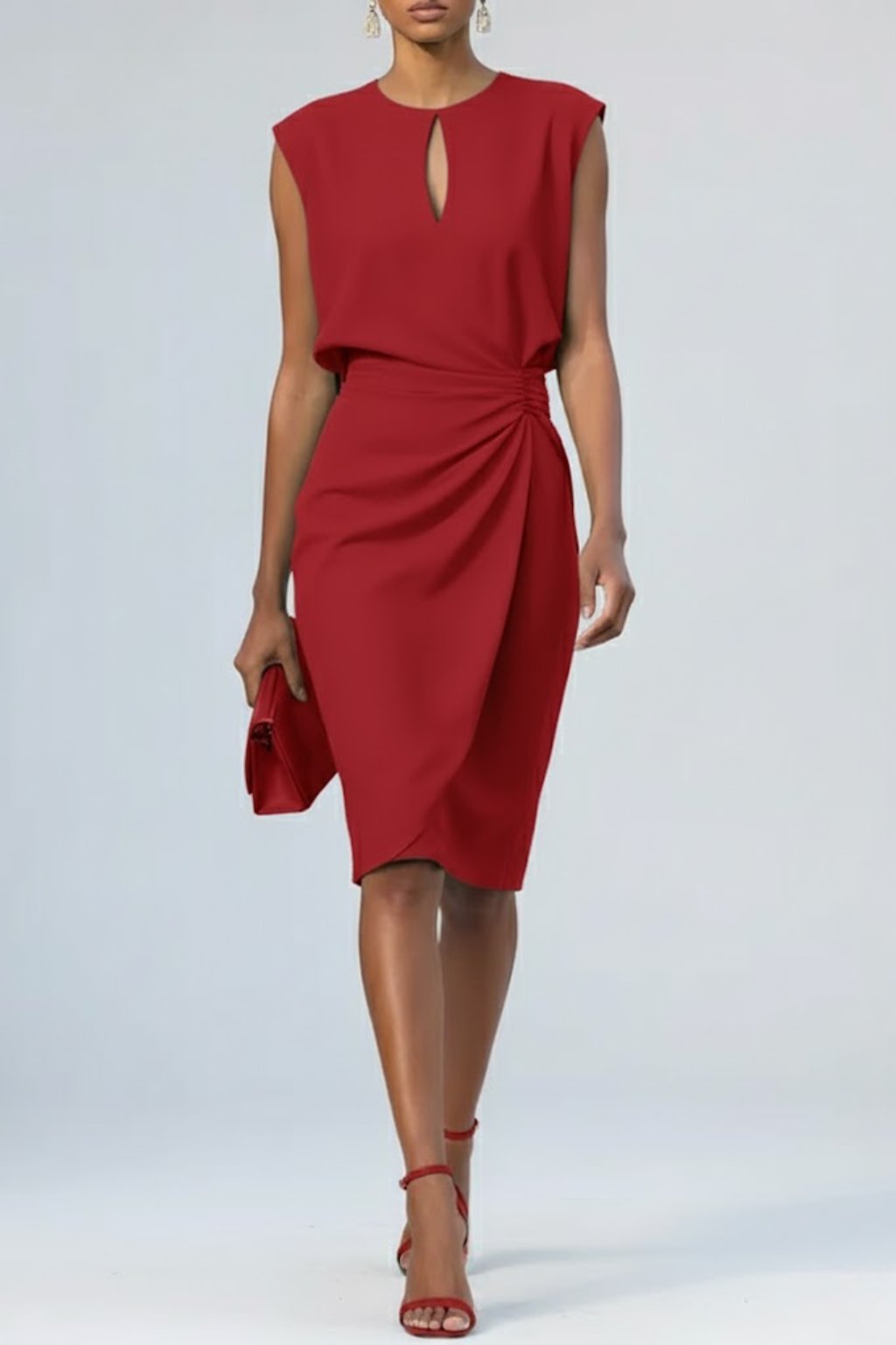 Celeste - Women's Sleeveless Keyhole Ruched Midi Dress