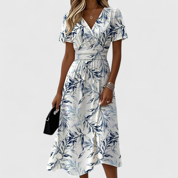 Celine - Women's Floral Wrap Midi Dress with V-Neckline