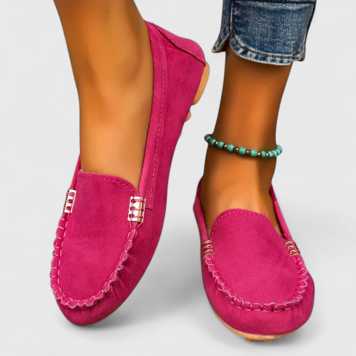 Colette - Women's Suede Loafers with Metal Chain Detail