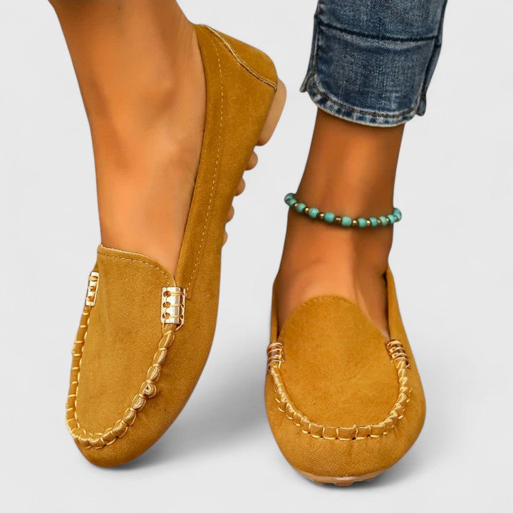 Colette - Women's Suede Loafers with Metal Chain Detail