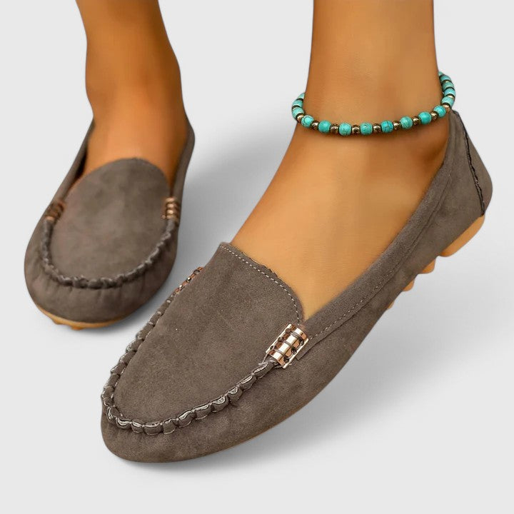 Colette - Women's Suede Loafers with Metal Chain Detail