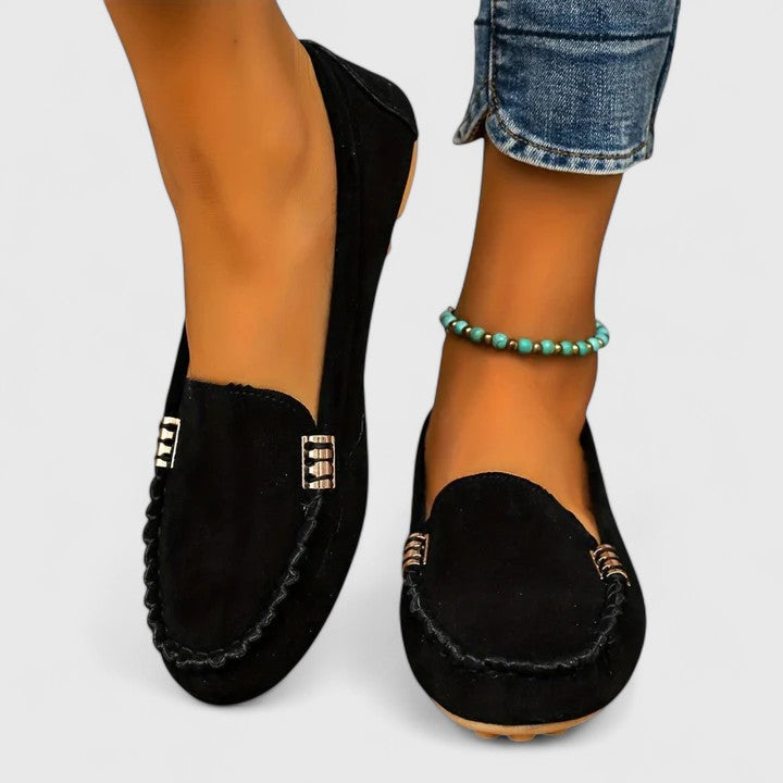 Colette - Women's Suede Loafers with Metal Chain Detail