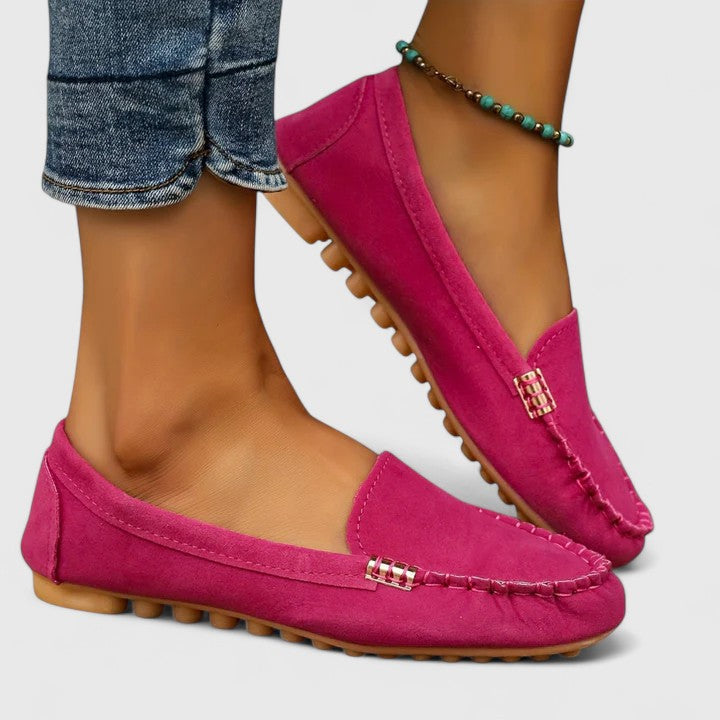 Colette - Women's Suede Loafers with Metal Chain Detail