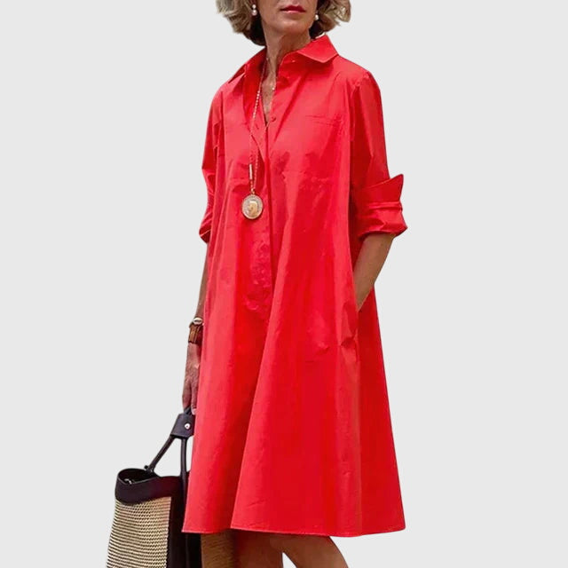Cordelia - Women's Button-Front A-Line Shirt Dress