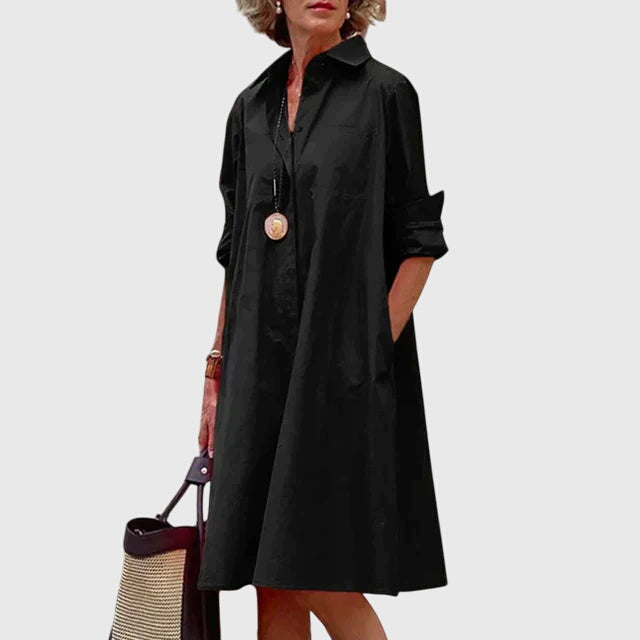 Cordelia - Women's Button-Front A-Line Shirt Dress