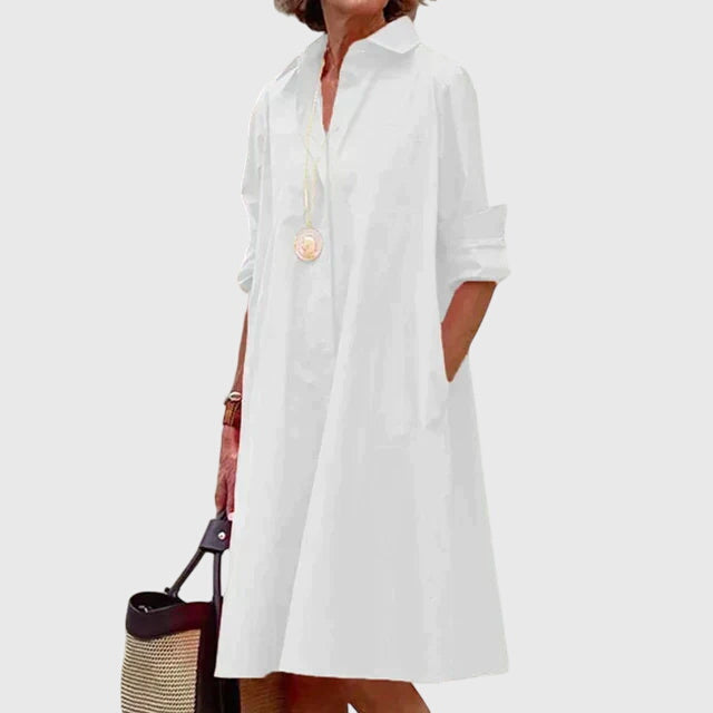 Cordelia - Women's Button-Front A-Line Shirt Dress