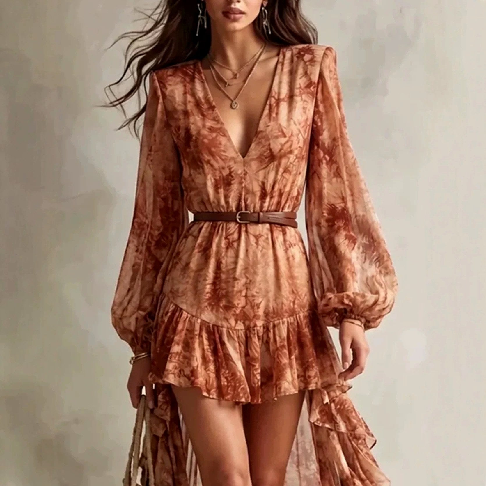 Cressida - Women's Tie-Dye Deep V High-Low Mini Dress 2