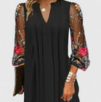 Dahlia - Women's Floral Sheer-Sleeve V-Neck Mini Dress