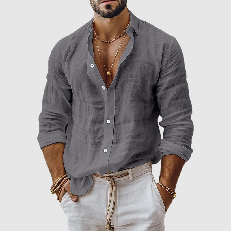 Dawson - Men's Long Sleeve Button-Down Linen Shirt 4