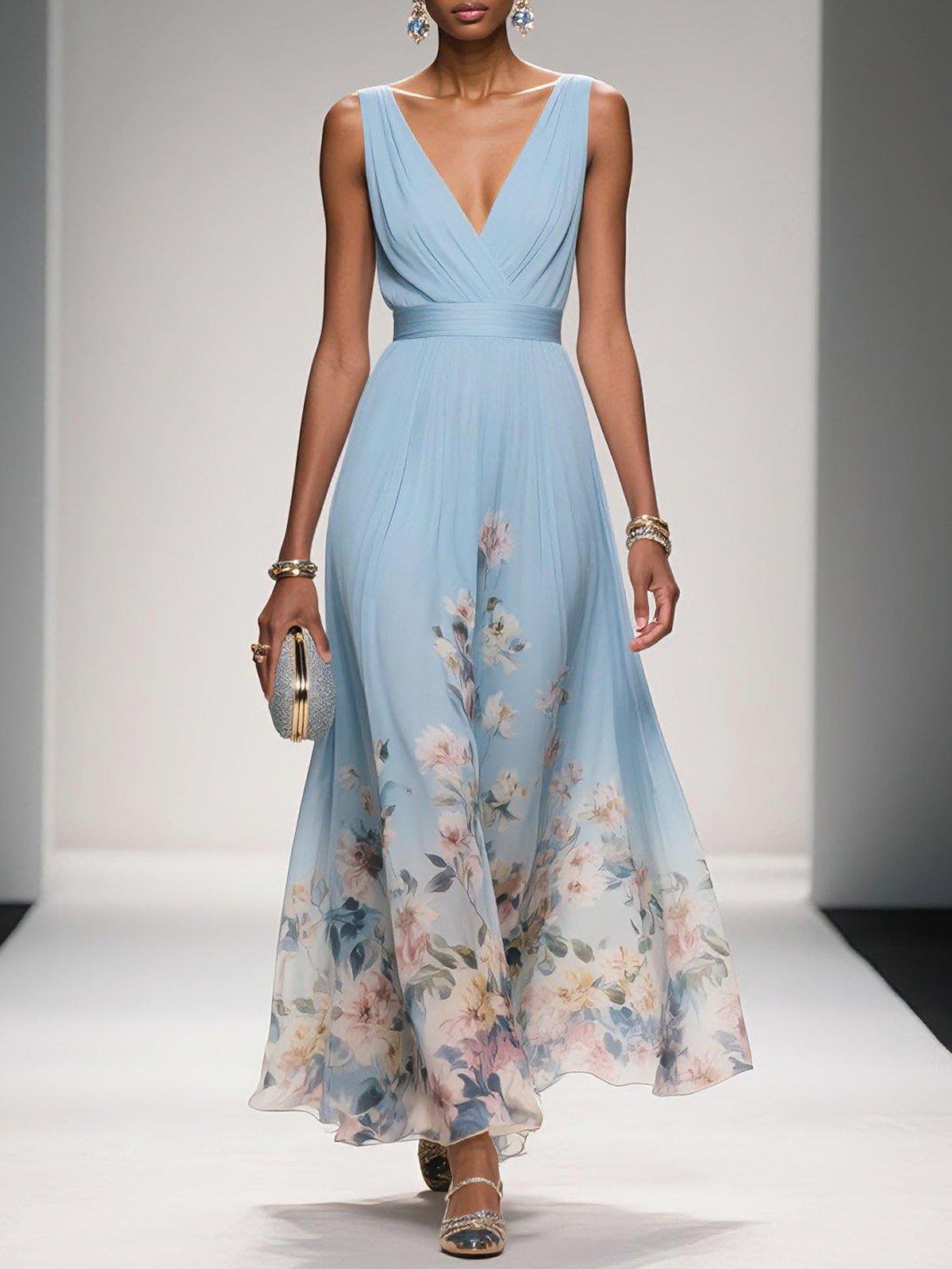 Dayana - Women's Floral V-Neck Sleeveless Maxi Dress