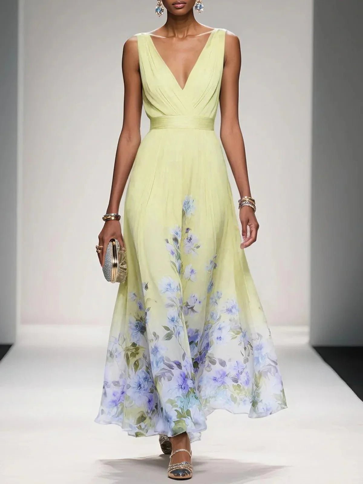 Dayana - Women's Floral V-Neck Sleeveless Maxi Dress