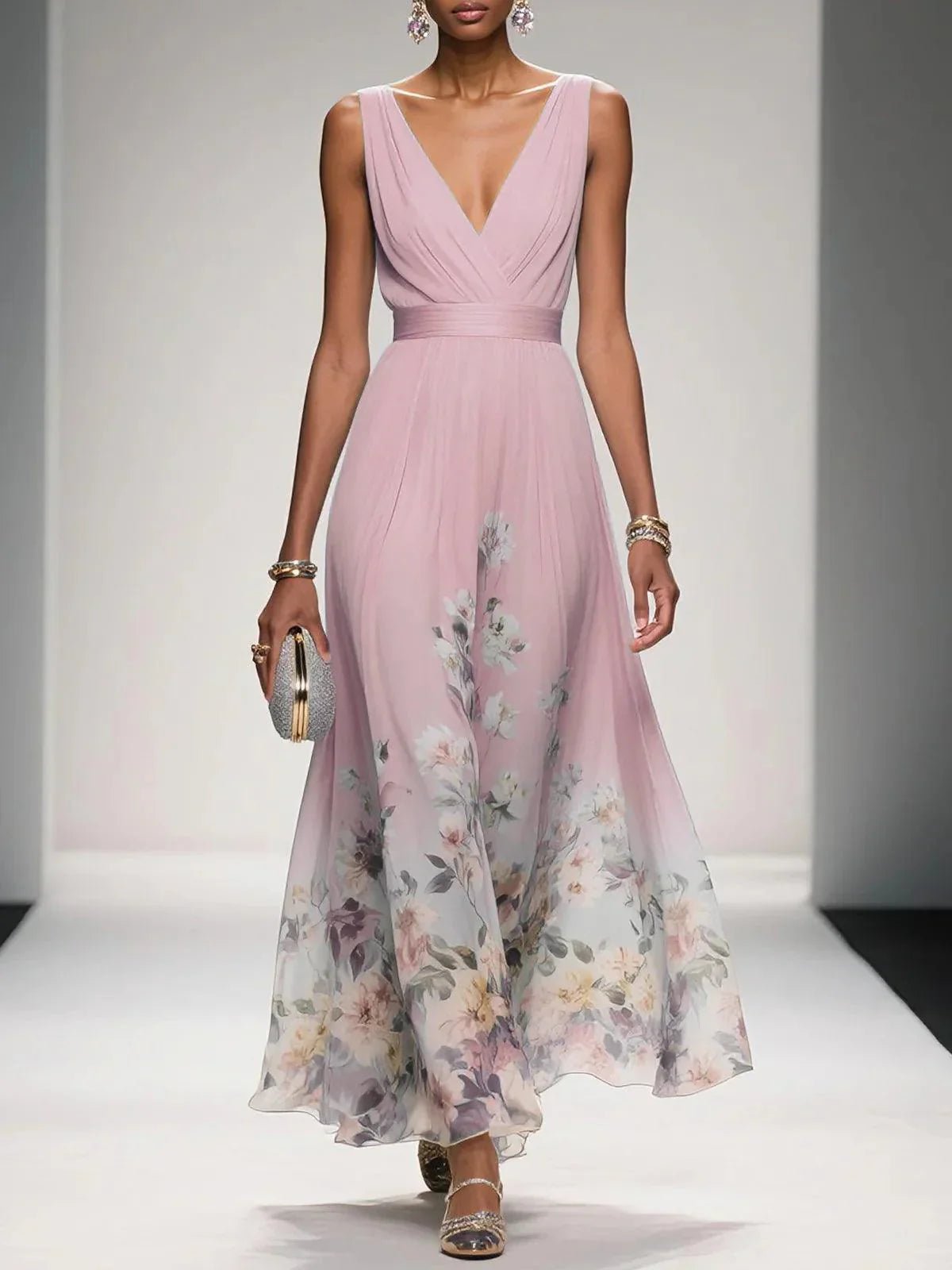 Dayana - Women's Floral V-Neck Sleeveless Maxi Dress