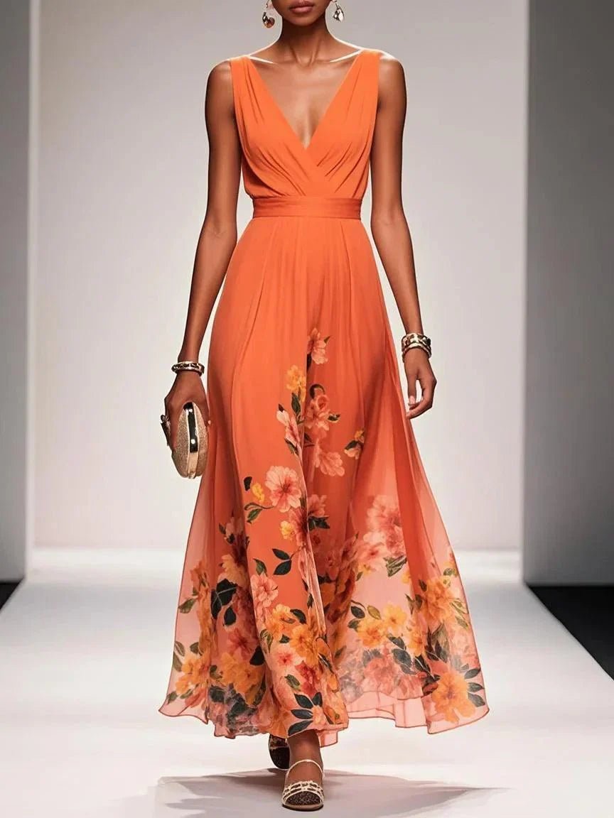 Dayana - Women's Floral V-Neck Sleeveless Maxi Dress