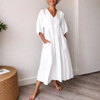 Deirdre - Women's Cotton Linen Puff Sleeve Boho Summer Dress 1