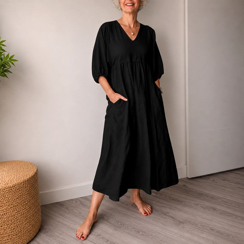 Deirdre - Women's Cotton Linen Puff Sleeve Boho Summer Dress 2