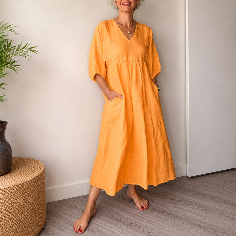 Deirdre - Women's Cotton Linen Puff Sleeve Boho Summer Dress 4