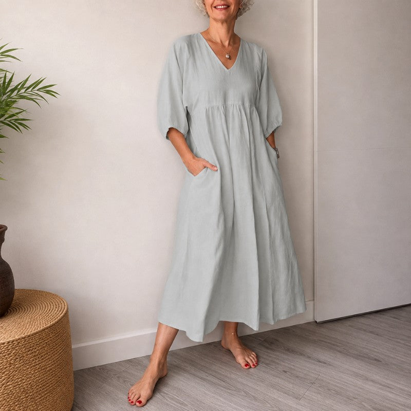 Deirdre - Women's Cotton Linen Puff Sleeve Boho Summer Dress 5