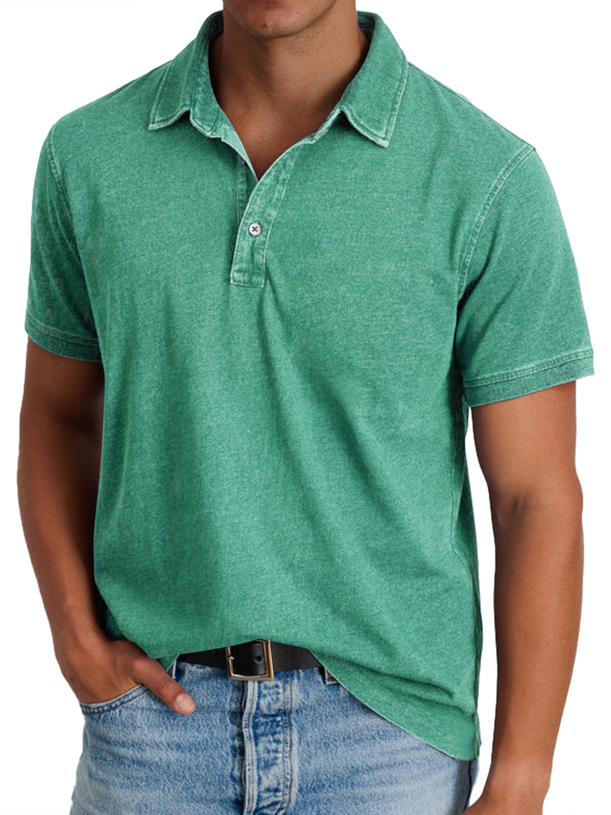 Derek - Men's Washed Polo Shirt with Notch Collar