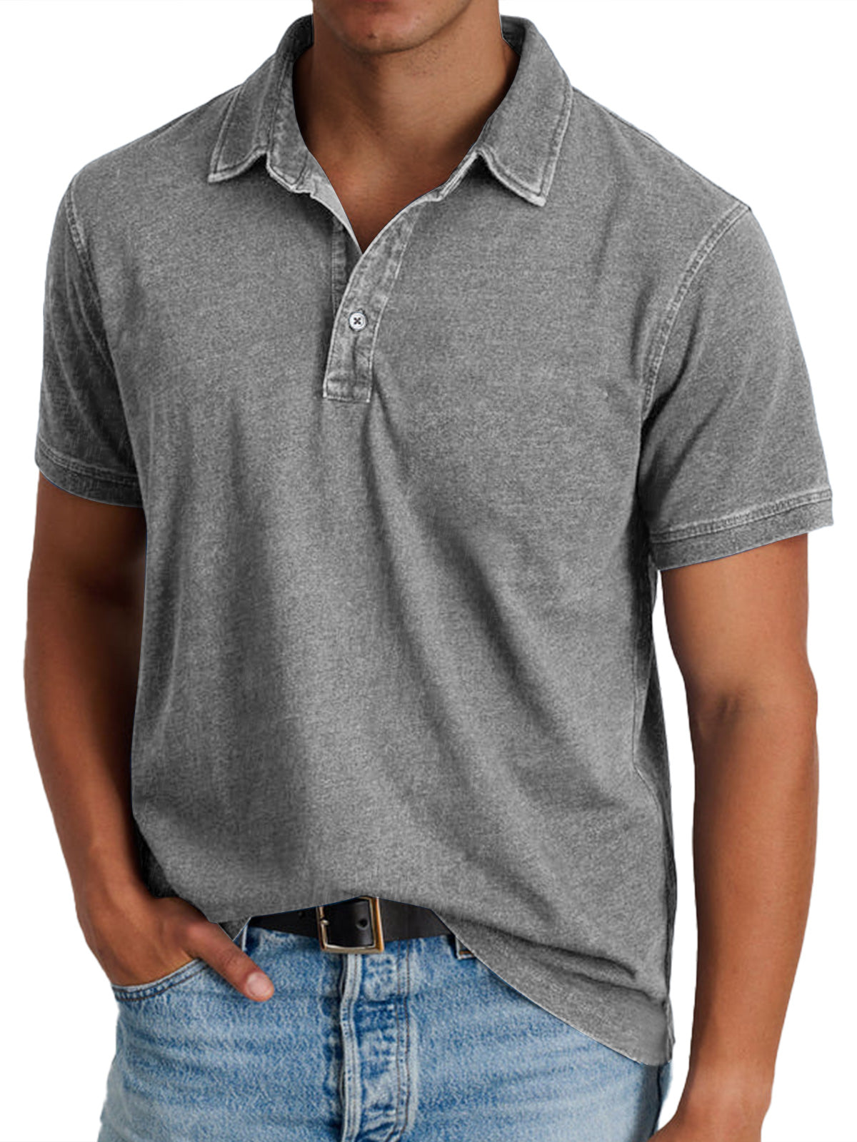 Derek - Men's Washed Polo Shirt with Notch Collar