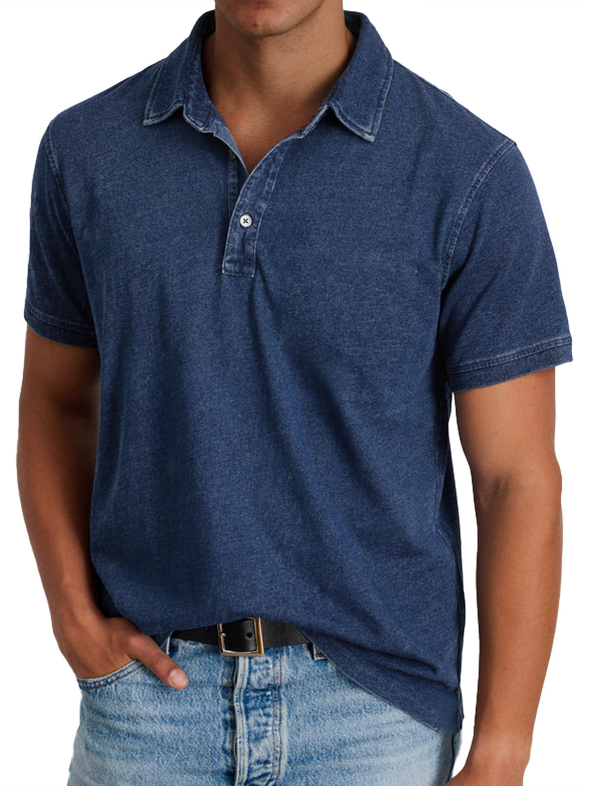 Derek - Men's Washed Polo Shirt with Notch Collar